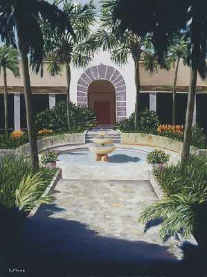 Oil painting from Florida, In the Courtyard (Bonnet House)