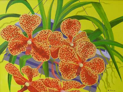 Oil painting from Florida, In the Orchid Shed