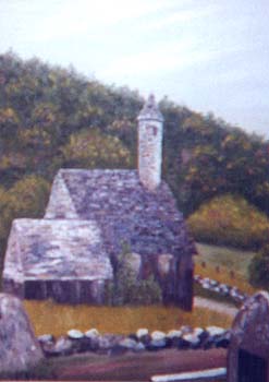 Oil painting from Ireland, St. Kevin's Kitchen, Glendalough (Irish Suite #6)