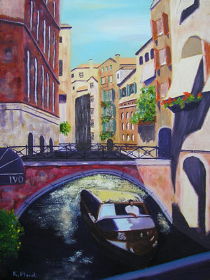 Oil painting from Italy, Under the Bridge