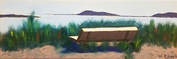 Oil painting from Miniatures, Bench at Mayo Beach