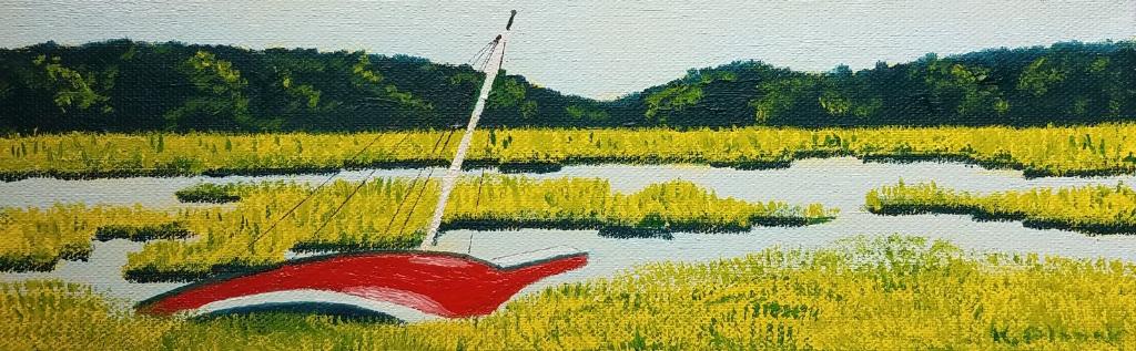 Oil painting from Miniatures, Grounded, Low Tide (Fox Island Marsh)